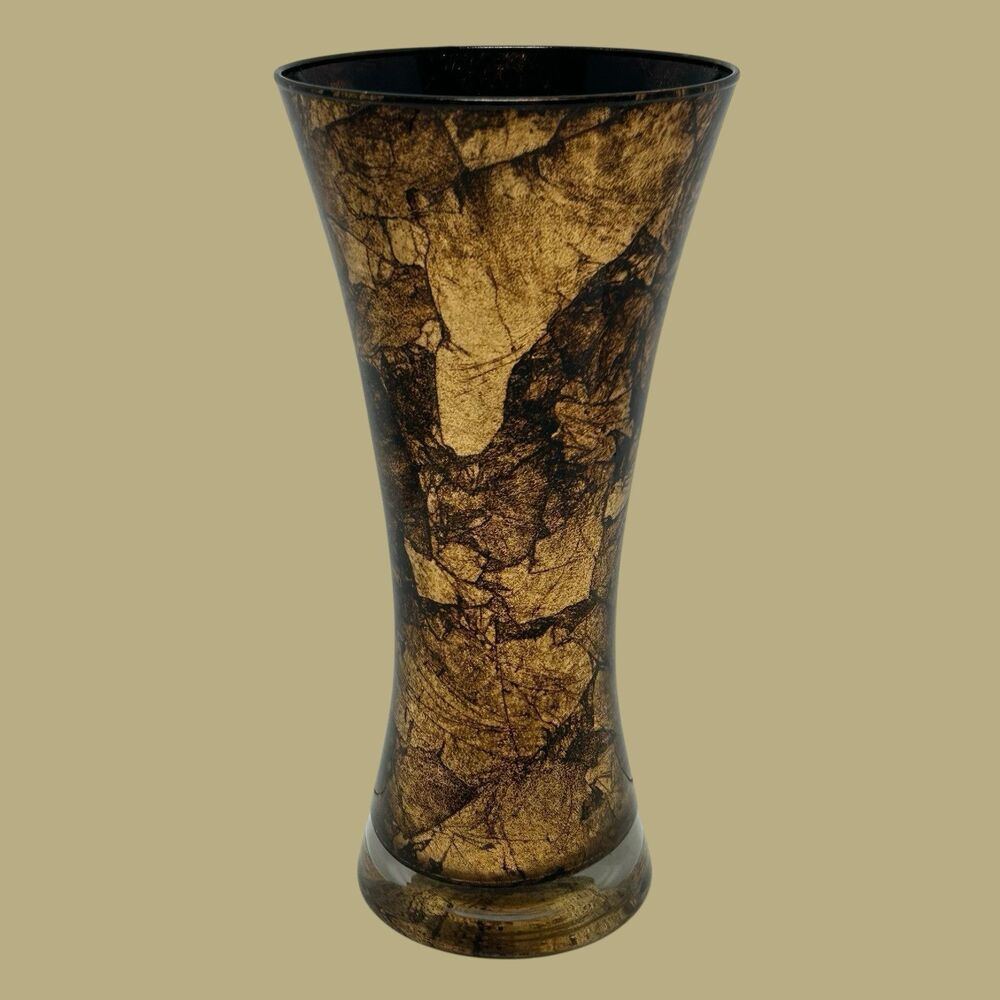 Chris Madden Home Collection 11” Glass Vase Made In Romania Hand Finished Italy